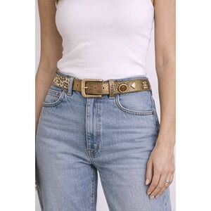 VTG Leopard Print Rhinestone Studded Statement Belt Women Large W 33-36 Mob Wife